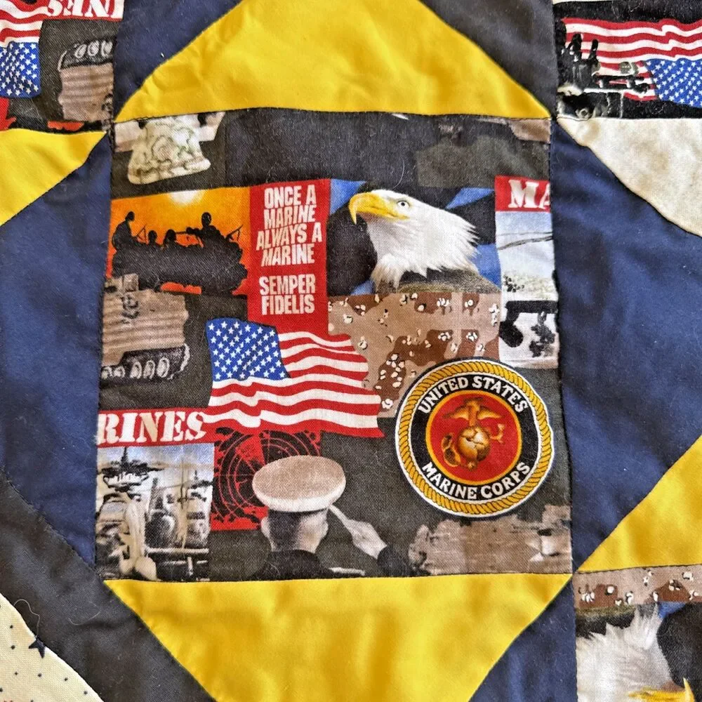 Vintage Handmade Patchwork Military Appreciation Quilt Lap/Baby Blanket  42”X48”